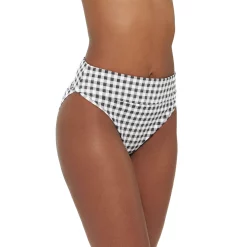Women's Freshwater Print Banded High-Leg Swim Bottoms -Free the Roses shop 5174048 Check Black