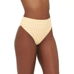 Women's Freshwater Print Banded High-Leg Swim Bottoms -Free the Roses shop 5174048 Check Yellow
