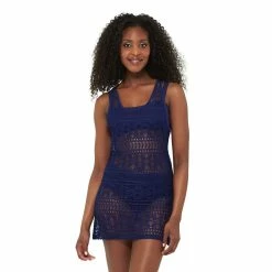Women's Freshwater Sheer Crochet Swim Cover-Up Dress -Free the Roses shop 5198061 Midnight