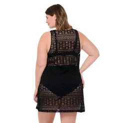 Plus Size Freshwater Sheer Crochet Swim Cover-Up Dress -Free the Roses shop 5198064 ALT