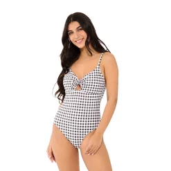Women's Freshwater Checkered Bow-Front One-Piece Swimsuit -Free the Roses shop 5268467 Black Check