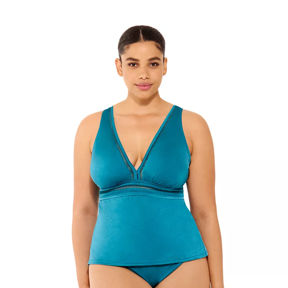 Plus Size Freshwater D-Cup Ladder-Trim Tankini Top 1 Plus Size Freshwater D-Cup Ladder-Trim Tankini Top