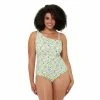 Plus Size Freshwater D-Cup Floral One-Shoulder One-Piece Swimsuit