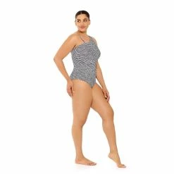 Plus Size Freshwater Striped One-Shoulder One-Piece Swimsuit -Free the Roses shop 5269634 ALT2