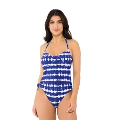 Women's Freshwater Ruched-Side Tie-Dye Halter One-Piece Swimsuit