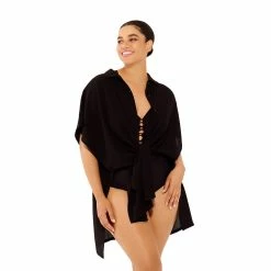 Plus Size Freshwater Tie-Front Swim Cover-Up Shirt -Free the Roses shop 5271122 ALT4