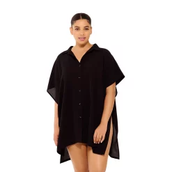 Plus Size Freshwater Tie-Front Swim Cover-Up Shirt