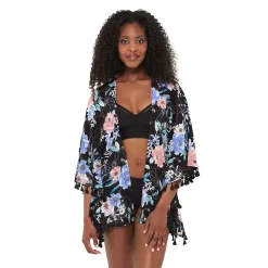 Women's Freshwater Tassel-Trim Swim Cover-Up Kimono