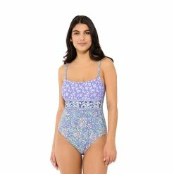 Women's Freshwater Mixed-Print Squareneck One-Piece Swimsuit
