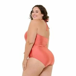 Plus Size Freshwater Ruched Tie-Front One-Piece Swimsuit -Free the Roses shop 5773000 ALT