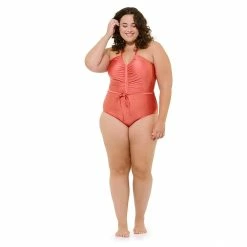 Plus Size Freshwater Ruched Tie-Front One-Piece Swimsuit -Free the Roses shop 5773000 ALT3