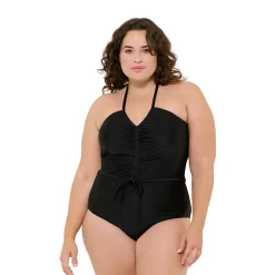 Plus Size Freshwater Ruched Tie-Front One-Piece Swimsuit