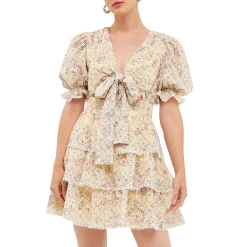 Embroidered Chiffon Tiered Front Bow Tie Mini