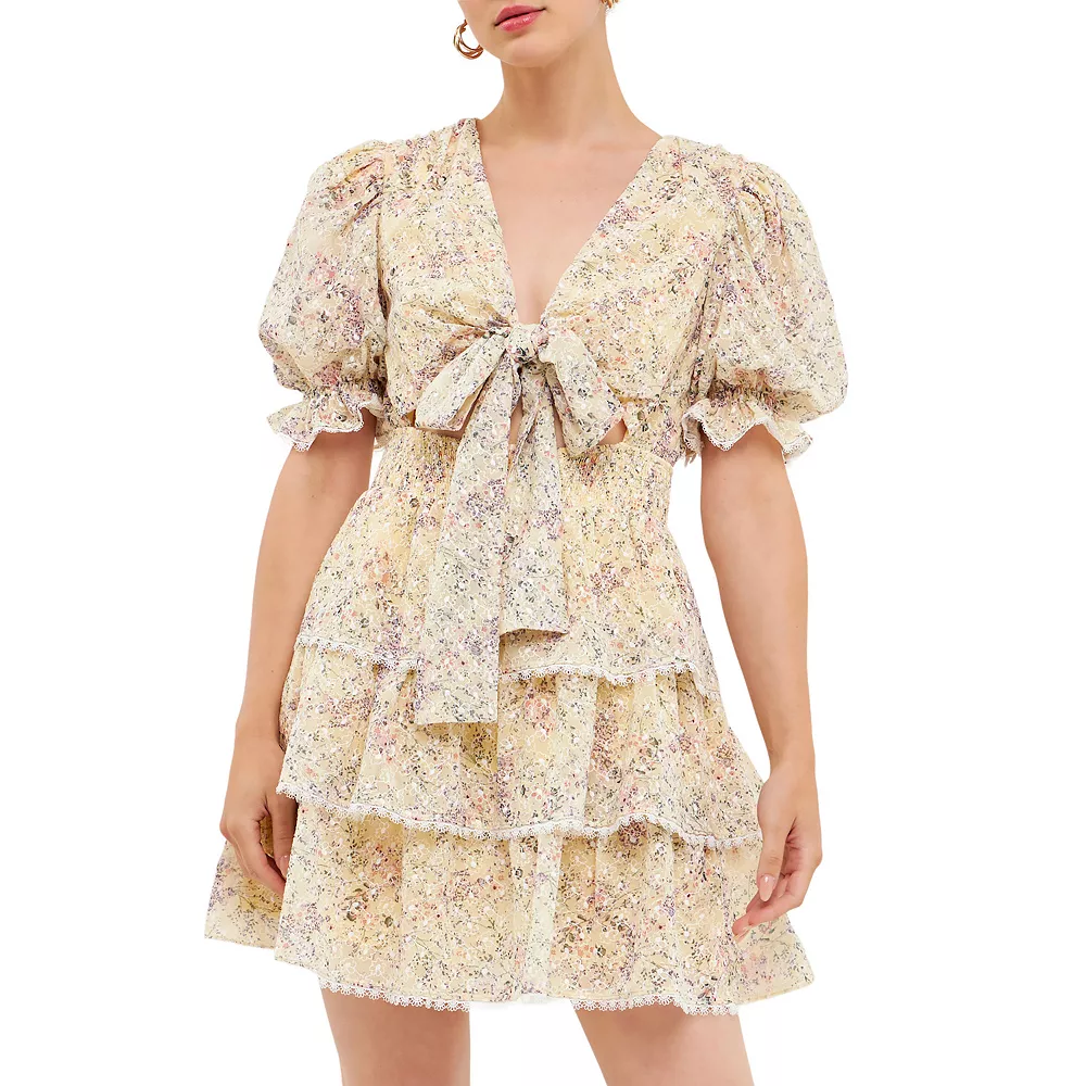 Embroidered Chiffon Tiered Front Bow Tie Mini 1 Embroidered Chiffon Tiered Front Bow Tie Mini