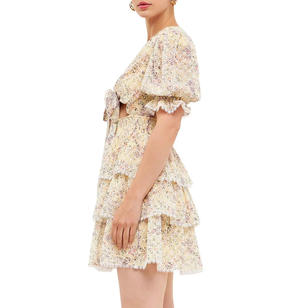 Embroidered Chiffon Tiered Front Bow Tie Mini 3 Embroidered Chiffon Tiered Front Bow Tie Mini - Image 3