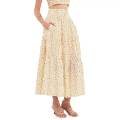 Laced Trim Buttoned Split Maxi Skirt -Free the Roses shop 5965944 ALT2