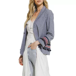 Striped Trim Detail Blazer -Free the Roses shop 5966003 ALT2