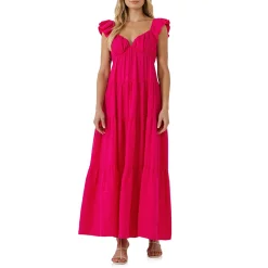 Maxi Sweetheart With Raw Edge Details -Free the Roses shop 5966049 Fuchsia
