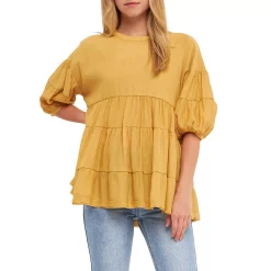 Round Neck Tiered Flowy Blouse