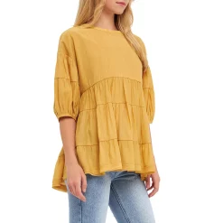 Round Neck Tiered Flowy Blouse -Free the Roses shop 5966057 ALT2