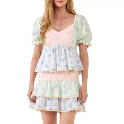 Free the Roses shop 22 Color Block Eyelet Top