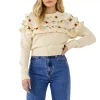 Floral Handmade Embroidery Ruffle Detail Sweater