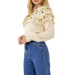 Floral Handmade Embroidery Ruffle Detail Sweater -Free the Roses shop 5966345 ALT2
