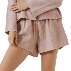 Gauze Shorts With Thick Elastic Band And Pockets