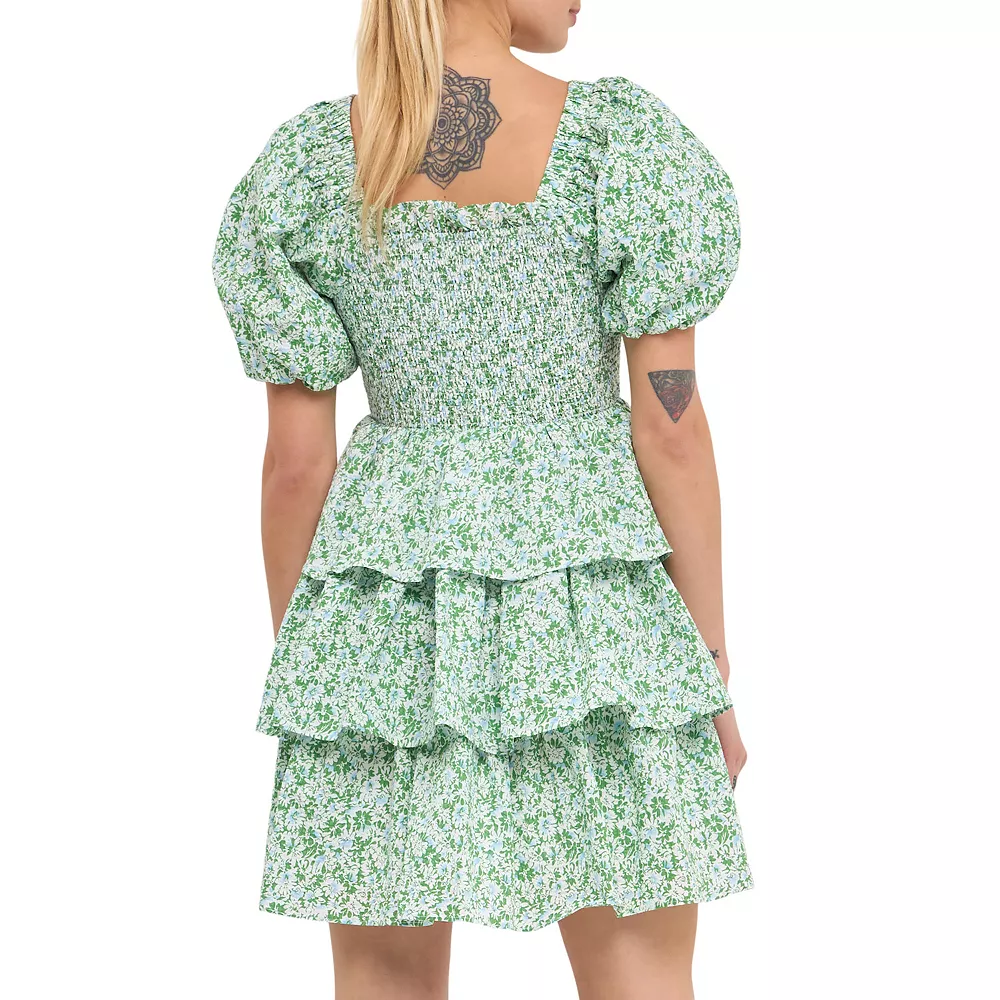 Crinkled Floral Linen Smocked Tiered Mini 2 Crinkled Floral Linen Smocked Tiered Mini - Image 2