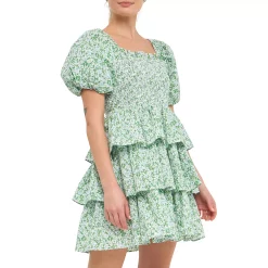 Crinkled Floral Linen Smocked Tiered Mini 5 Crinkled Floral Linen Smocked Tiered Mini -Free the Roses shop 5966378 ALT2