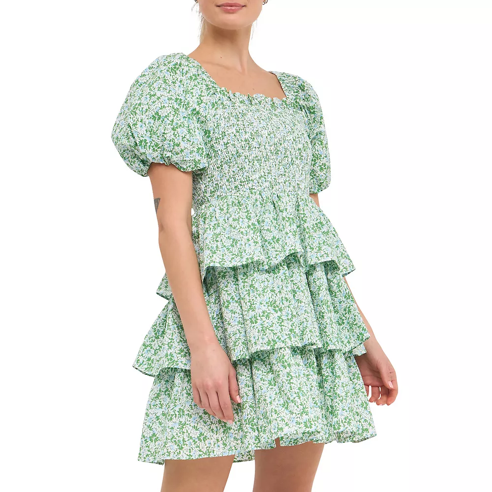 Crinkled Floral Linen Smocked Tiered Mini 3 Crinkled Floral Linen Smocked Tiered Mini - Image 3