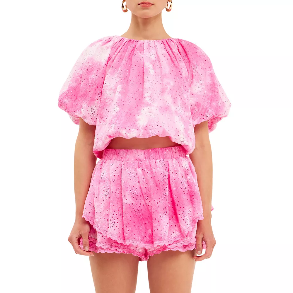 Paisely Eyelet Balloon Top with Tie-dye Effect 1 Paisely Eyelet Balloon Top with Tie-dye Effect