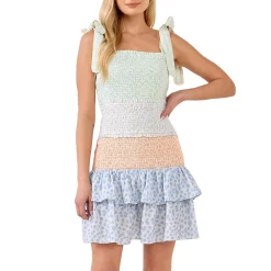 Floral Embroidery Colorblock Mini Dress