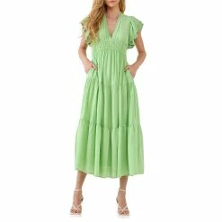 Lace Trim Detail Tiered Midi Dress