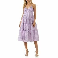 Free the Roses shop 18 Check Print Gauze Midi Dress