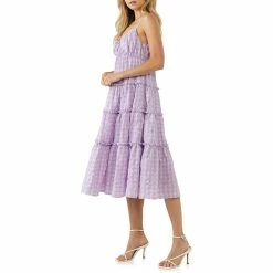 Check Print Gauze Midi Dress -Free the Roses shop 5966491 ALT2