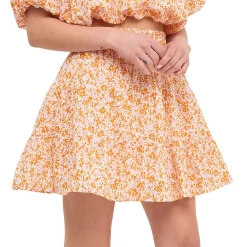 Crinkled Floral Linen Mini Skirt with Elastic Band -Free the Roses shop 5966706 ALT2