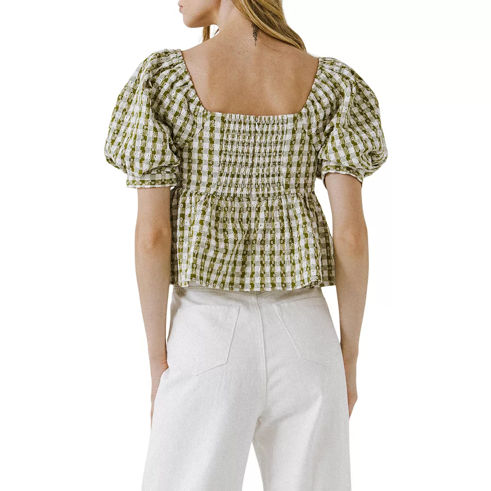 Gingham Check Top with Emboridery 2 Gingham Check Top with Emboridery - Image 2