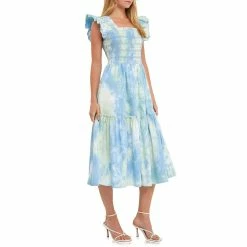Tie-dye Smocked Detail Midi Dress -Free the Roses shop 5966906 ALT2