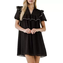 Swiss Dot Mini Dress with Ruffle Detail