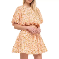 Crinkled Floral Linen Blouson Top -Free the Roses shop 5966983 ALT2