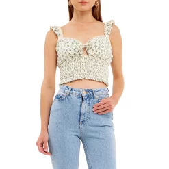 Floral Lace Trim Smocked Top