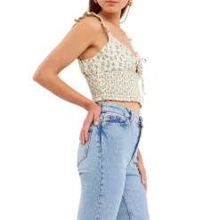 Floral Lace Trim Smocked Top -Free the Roses shop 5966985 ALT2