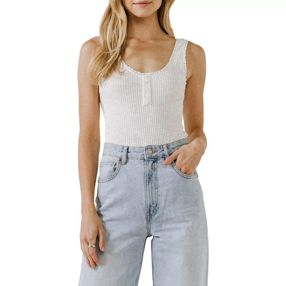 Lace Trim Henley Neck Top 1 Lace Trim Henley Neck Top