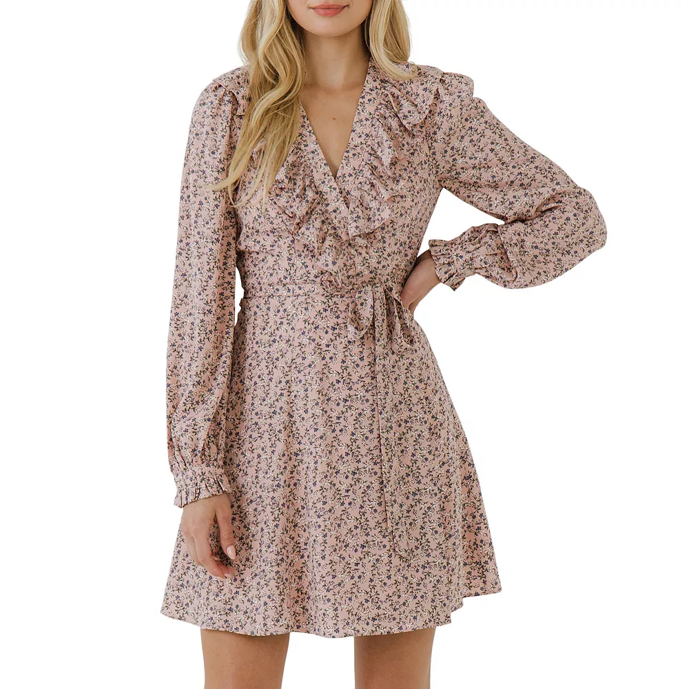 Wrapped Mini Dress with Ruffled Neckline 1 Wrapped Mini Dress with Ruffled Neckline