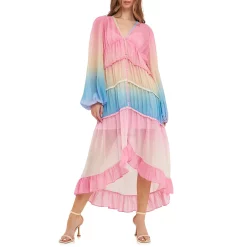 Tie Dye Print Ruffle High-Low Dress