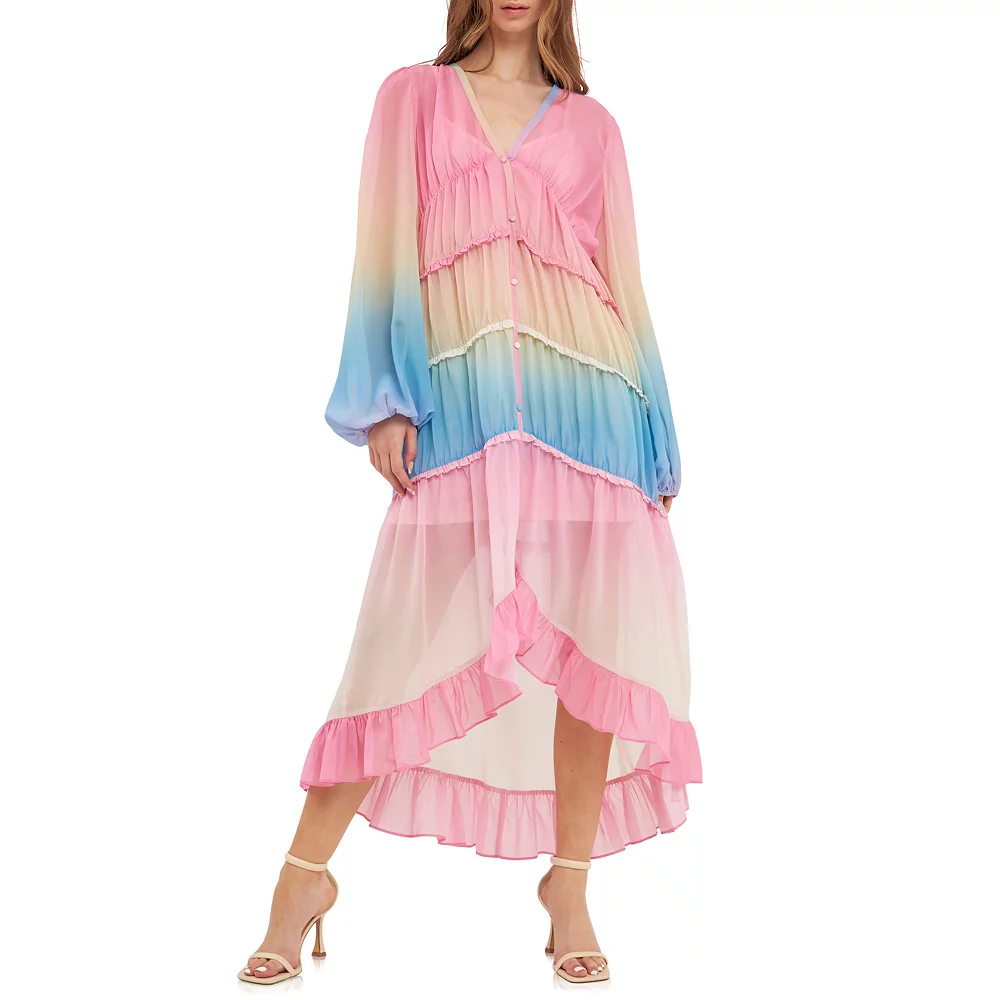 Tie Dye Print Ruffle High-Low Dress 1 Tie Dye Print Ruffle High-Low Dress