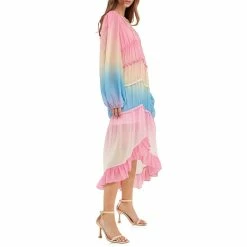 Tie Dye Print Ruffle High-Low Dress 5 Tie Dye Print Ruffle High-Low Dress -Free the Roses shop 5967307 ALT2