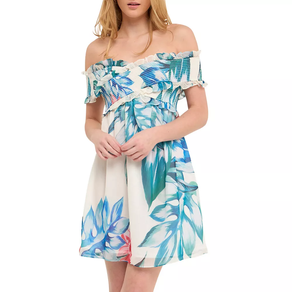 Palm leaf Print Off shoulder Dress 1 Palm leaf Print Off shoulder Dress