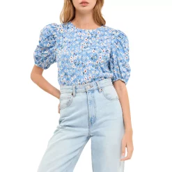 Floral Embroidered Top with Puff Sleeves